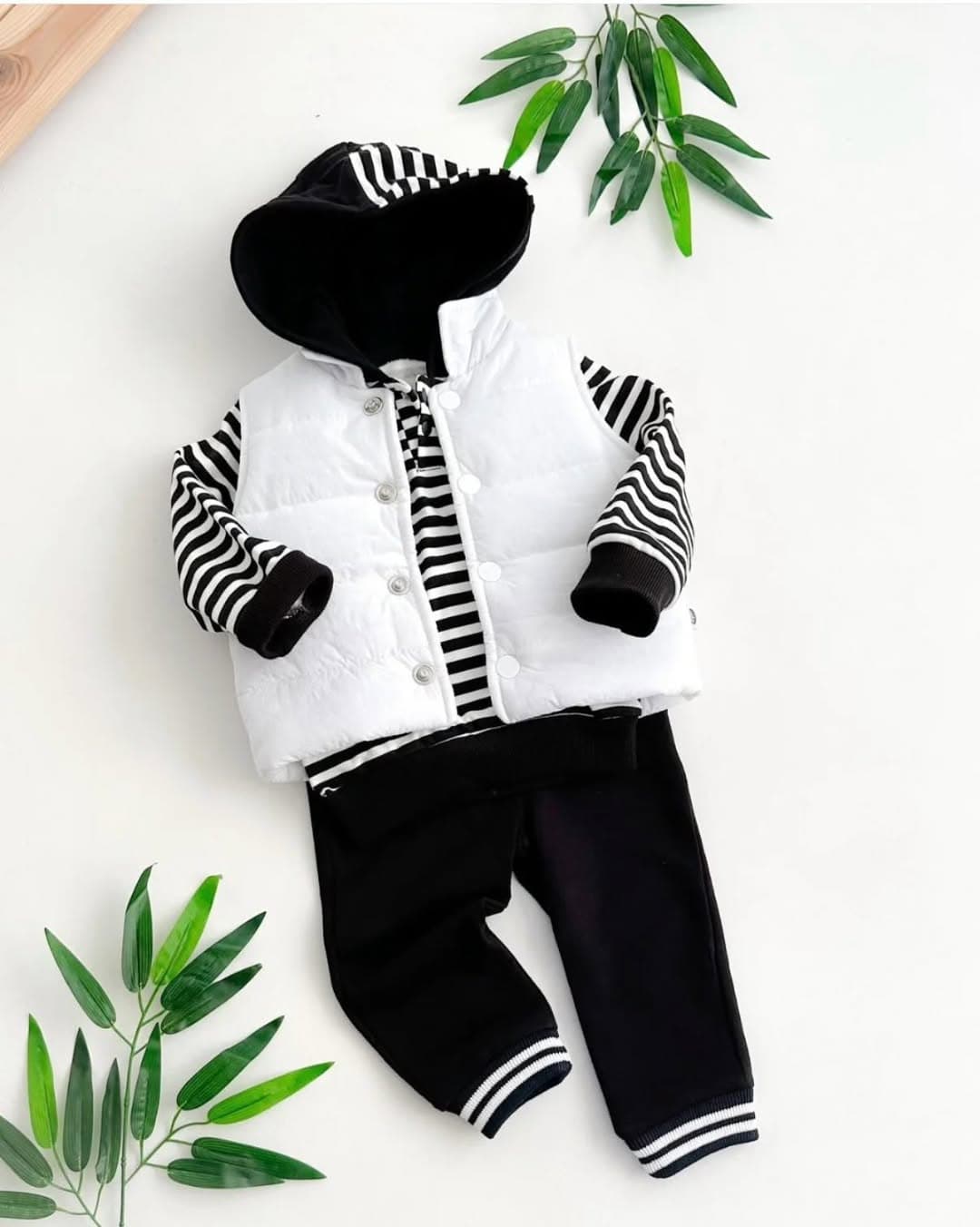 Ensemble garçon hiver blanc et noir à rayures