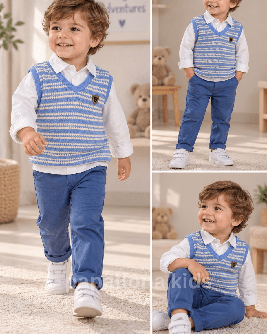 Ensemble garçon classique 3 pièces avec gilet en tricot