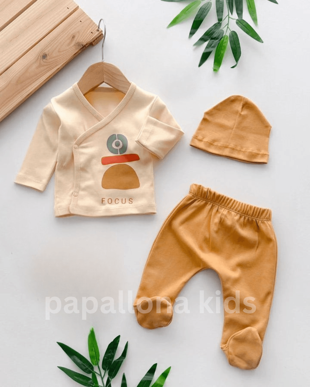 Ensemble naissance garçon 3 pièces en coton doux