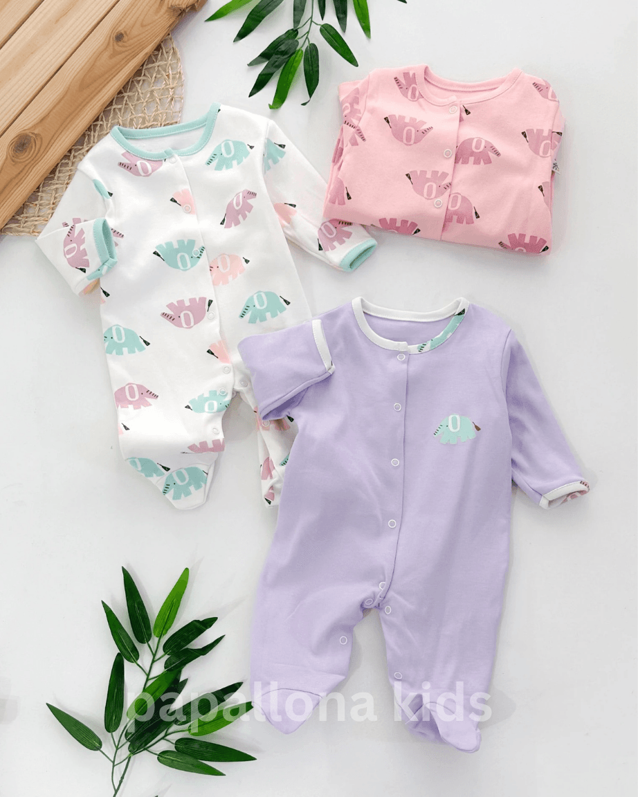 Lot de 3 salopettes naissance à motif éléphant