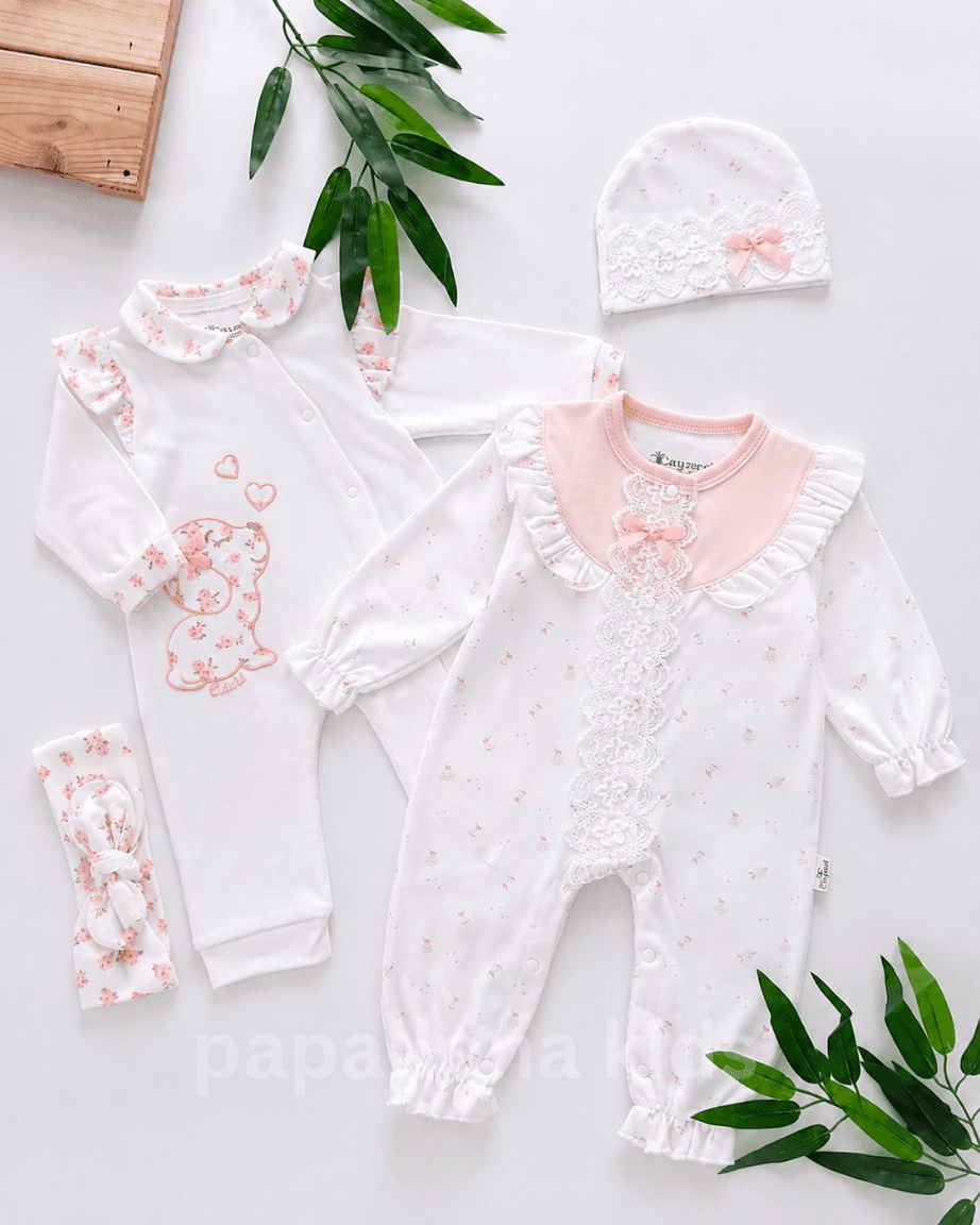 Ensemble naissance fille 4 pièces à fleurs délicates