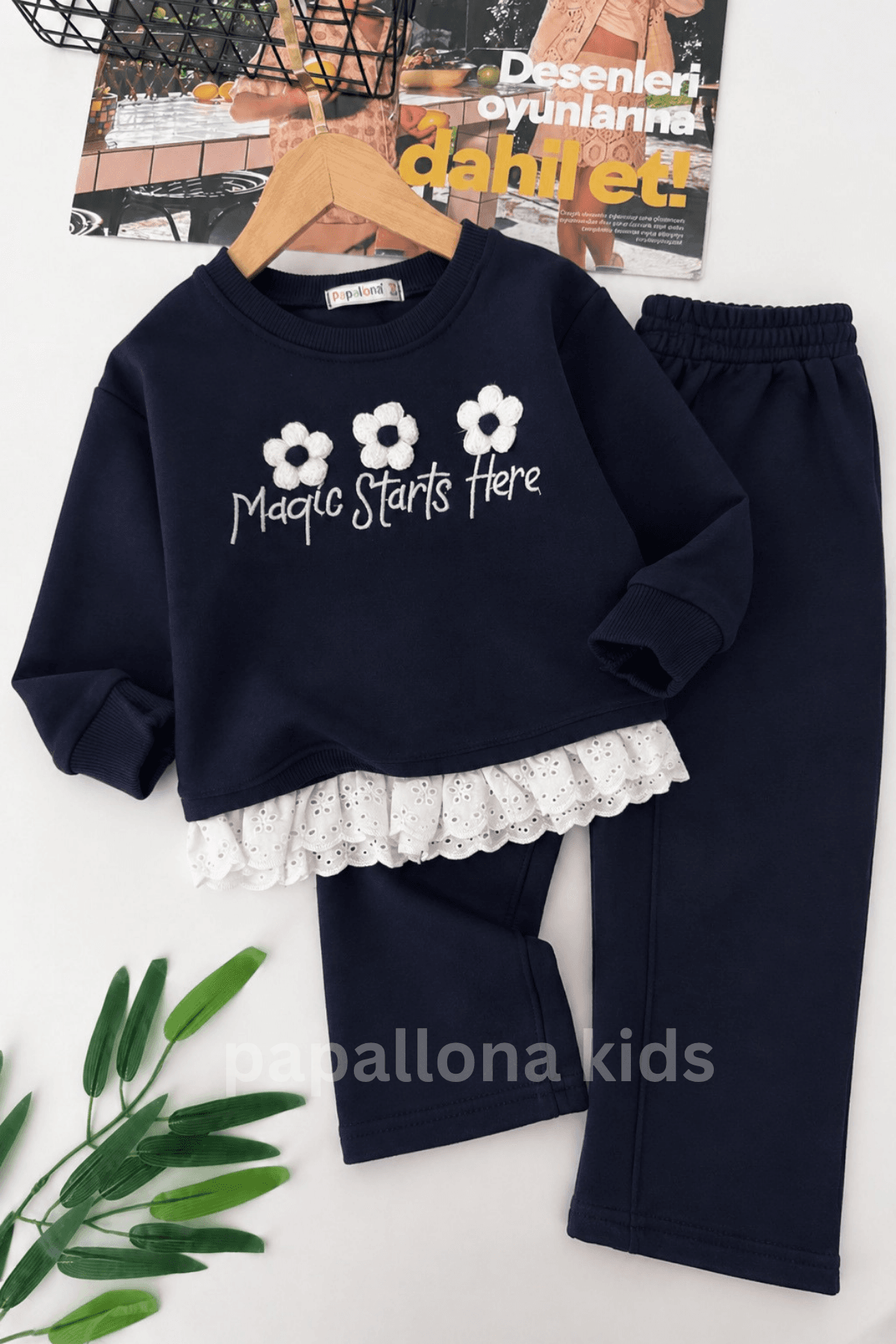 Ensemble fille 2 pièces à fleurs et pantalon large