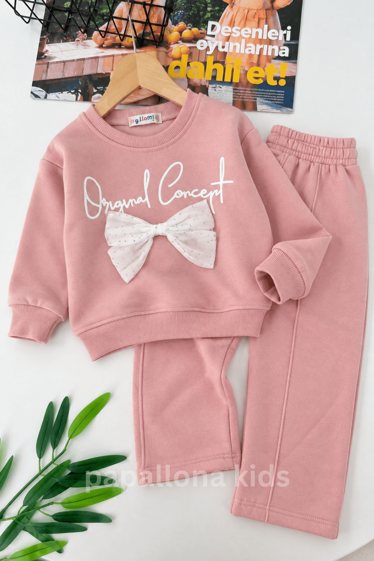 Ensemble fille 2 pièces sweatshirt nœud et pantalon large — 3