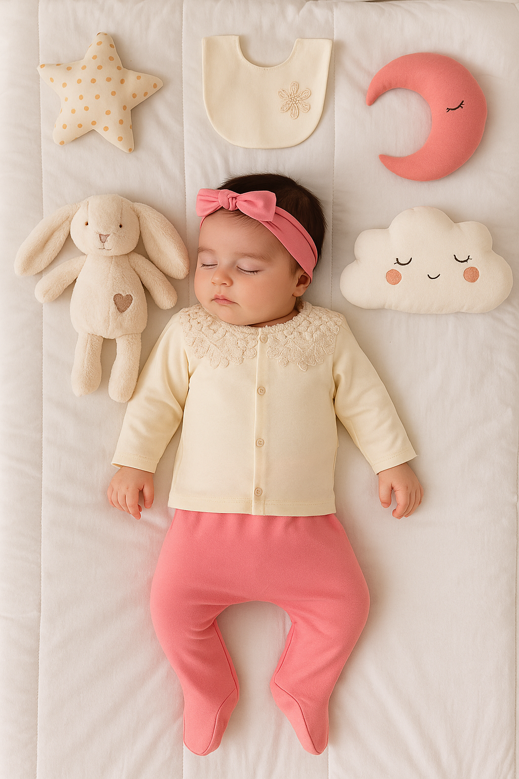 Ensemble élégant pour bébé fille avec dentelle - disponible en rose et rouge (5 pièces)