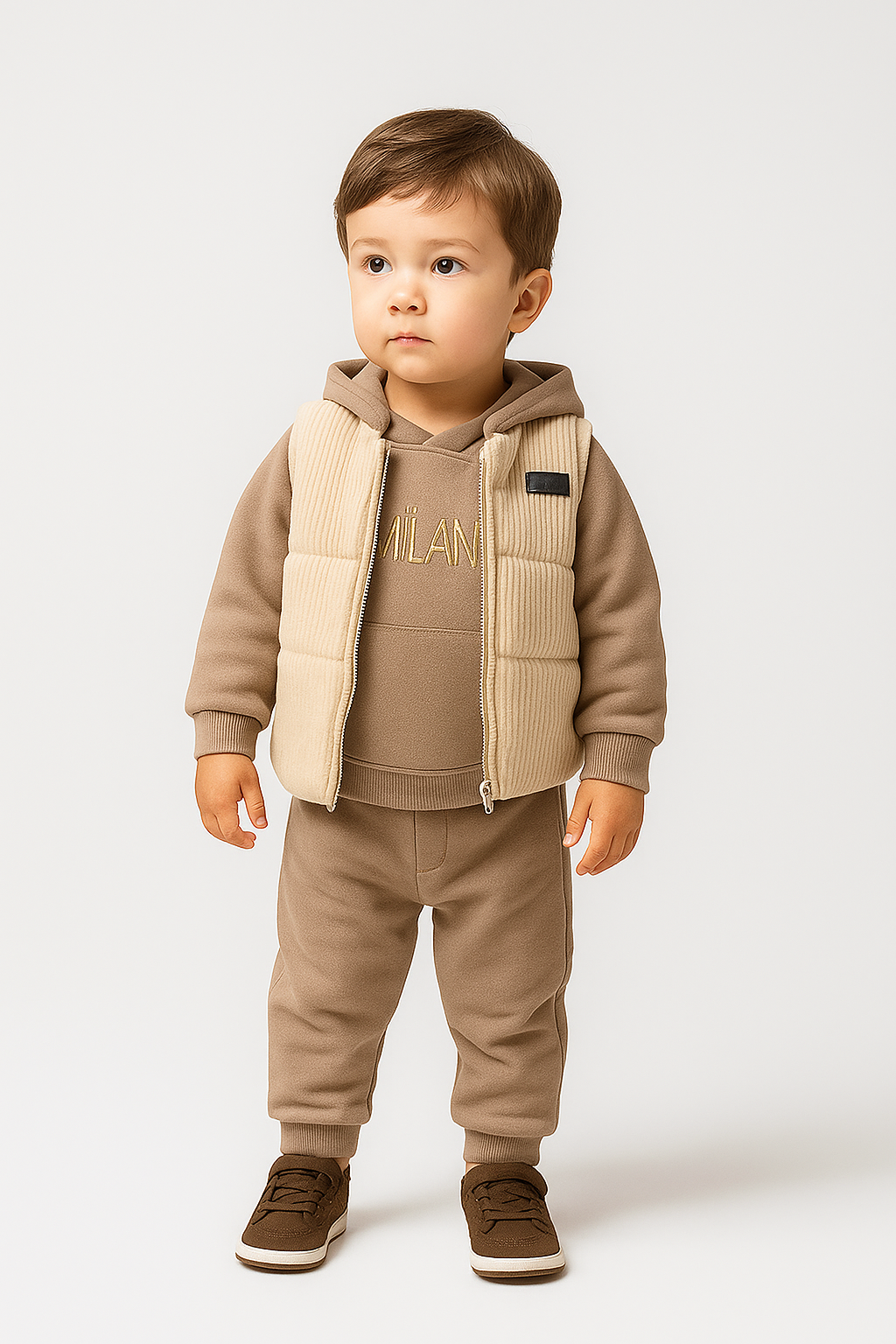 طقم بيبي شتوي أنيق بصديري مبطن