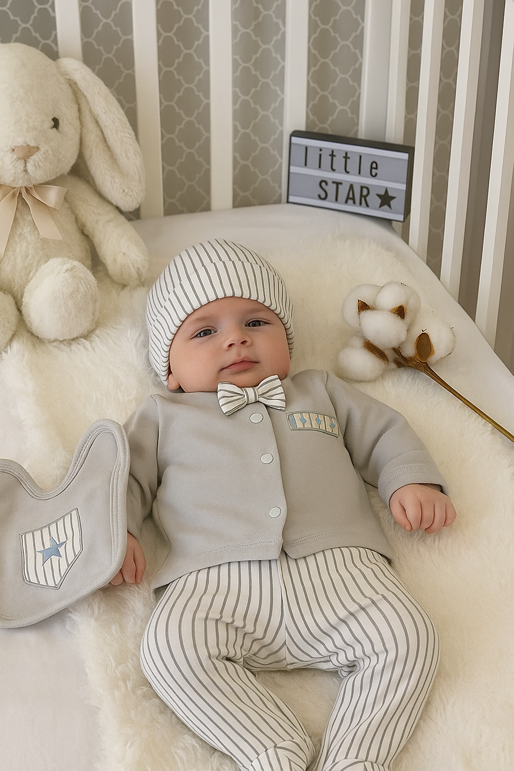 طقم بيبي أولاد – تصميم كلاسيكي مع ربطة عنق صغيرة