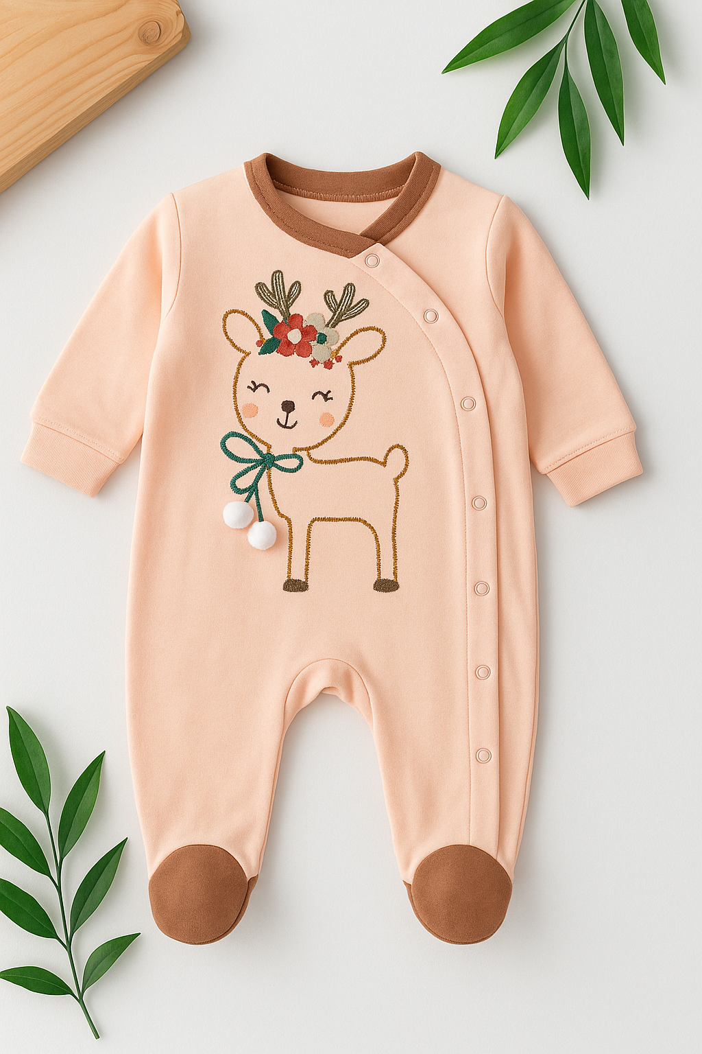 Combinaison en coton doux avec broderie de cerf adorable – modèle confortable pour les nouveau-nés