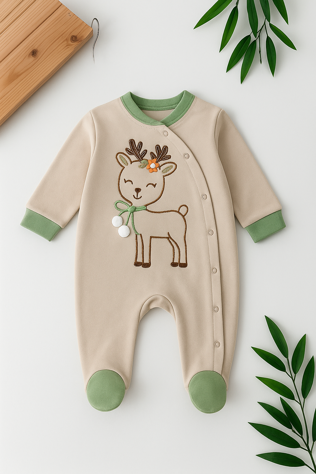 Combinaison en coton doux avec broderie de cerf adorable – modèle confortable pour les nouveau-nés