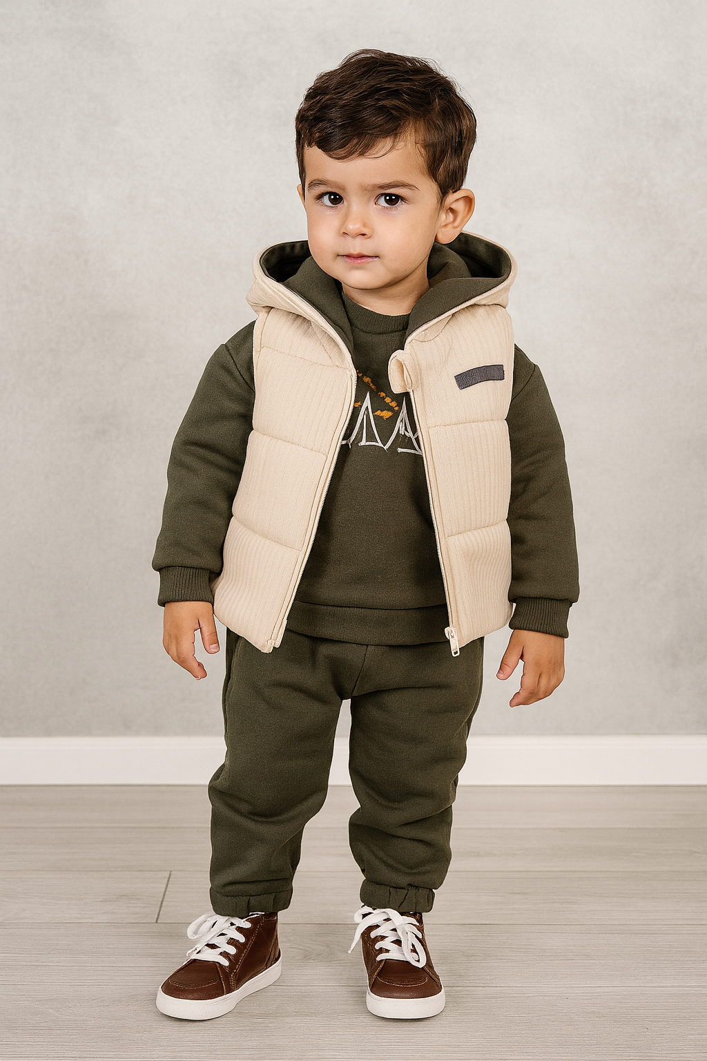 طقم بيبي شتوي أنيق بصديري مبطن