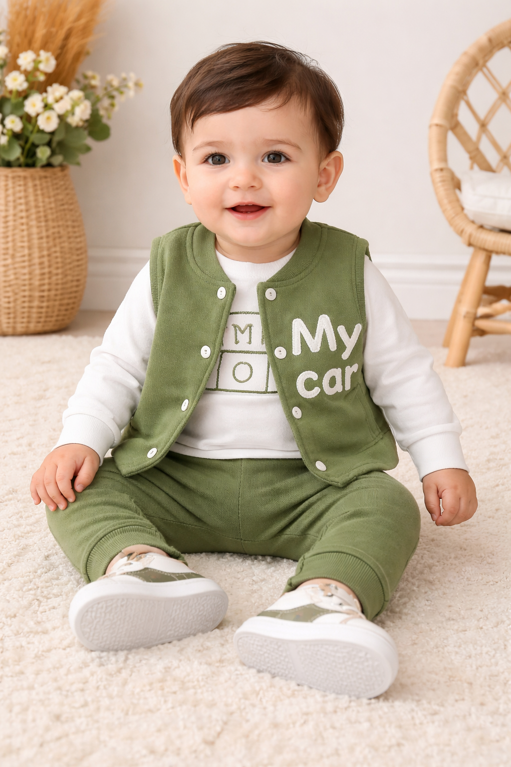 طقم شتوي 3 قطع – سترة مبطنة وبنطال مريح بتصميم عصري