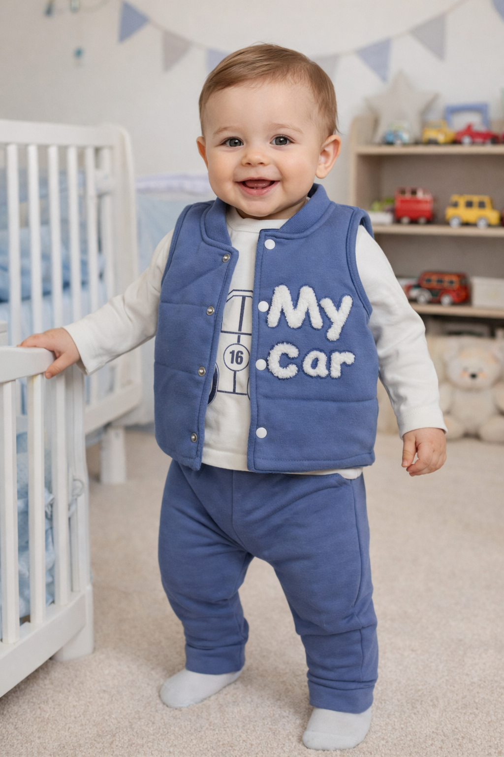 طقم شتوي 3 قطع – سترة مبطنة وبنطال مريح بتصميم عصري