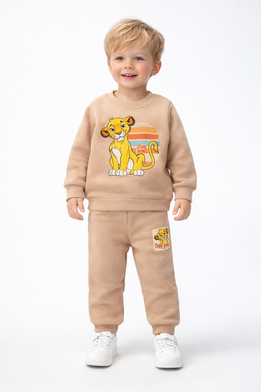 طقم شتوي للأولاد الصغار – كنزة وبنطال بتصميم الأسد الكرتوني