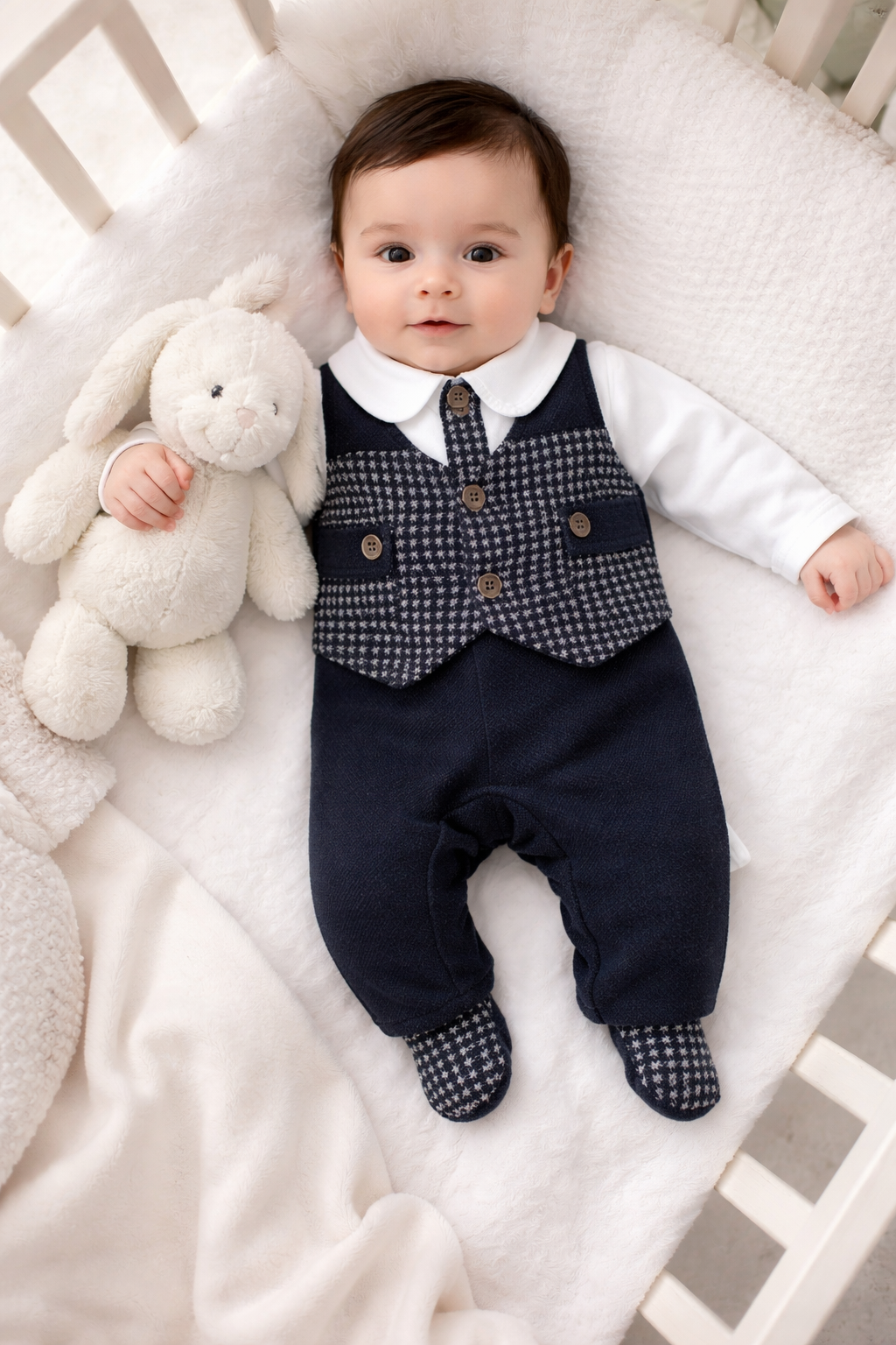 طقم أنيق للمواليد بتصميم بدلة صغيرة وربطة عنق 🤍✨