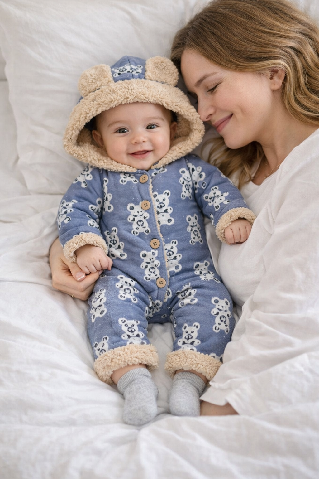 طقم ❄️ شتوي دافئ بتصميم دب كيوت