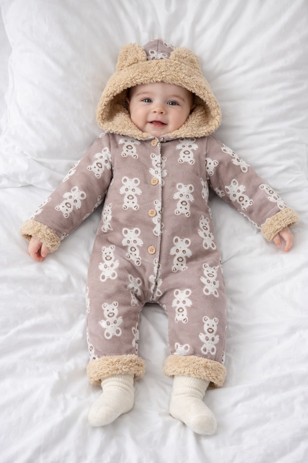 طقم ❄️ شتوي دافئ بتصميم دب كيوت