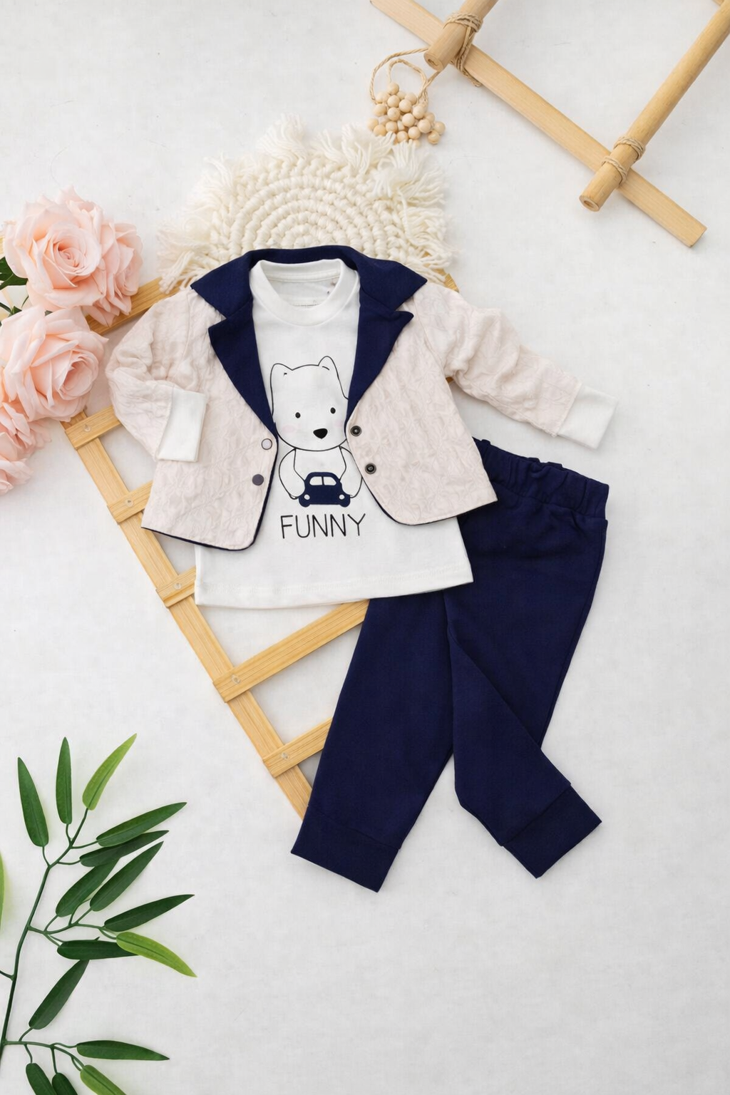 طقم ولادي 3 قطع أنيق – ستايل راقي وكيوت