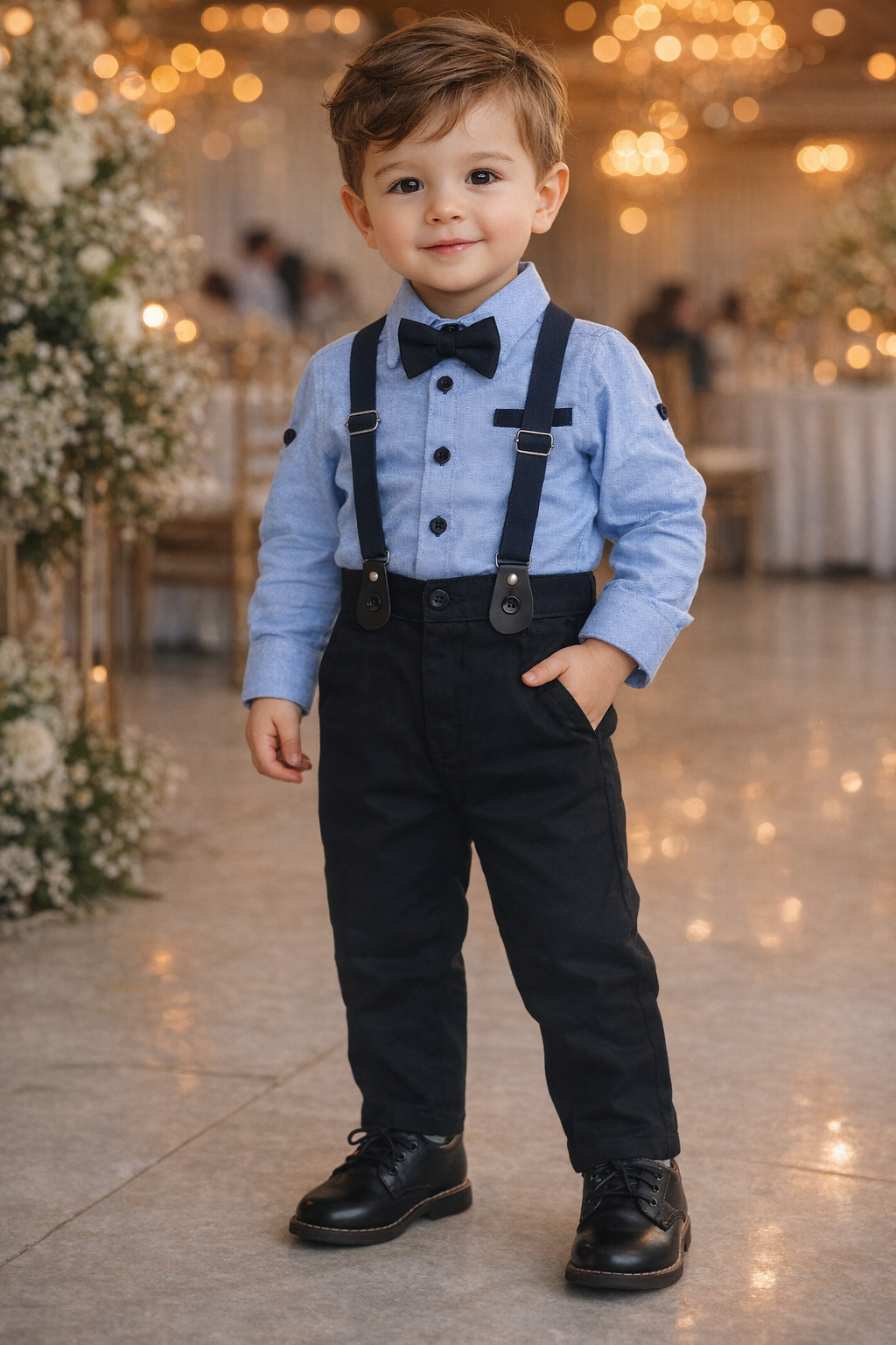 طقم  للأطفال بحمالات وبابيون – ستايل أنيق ومميز