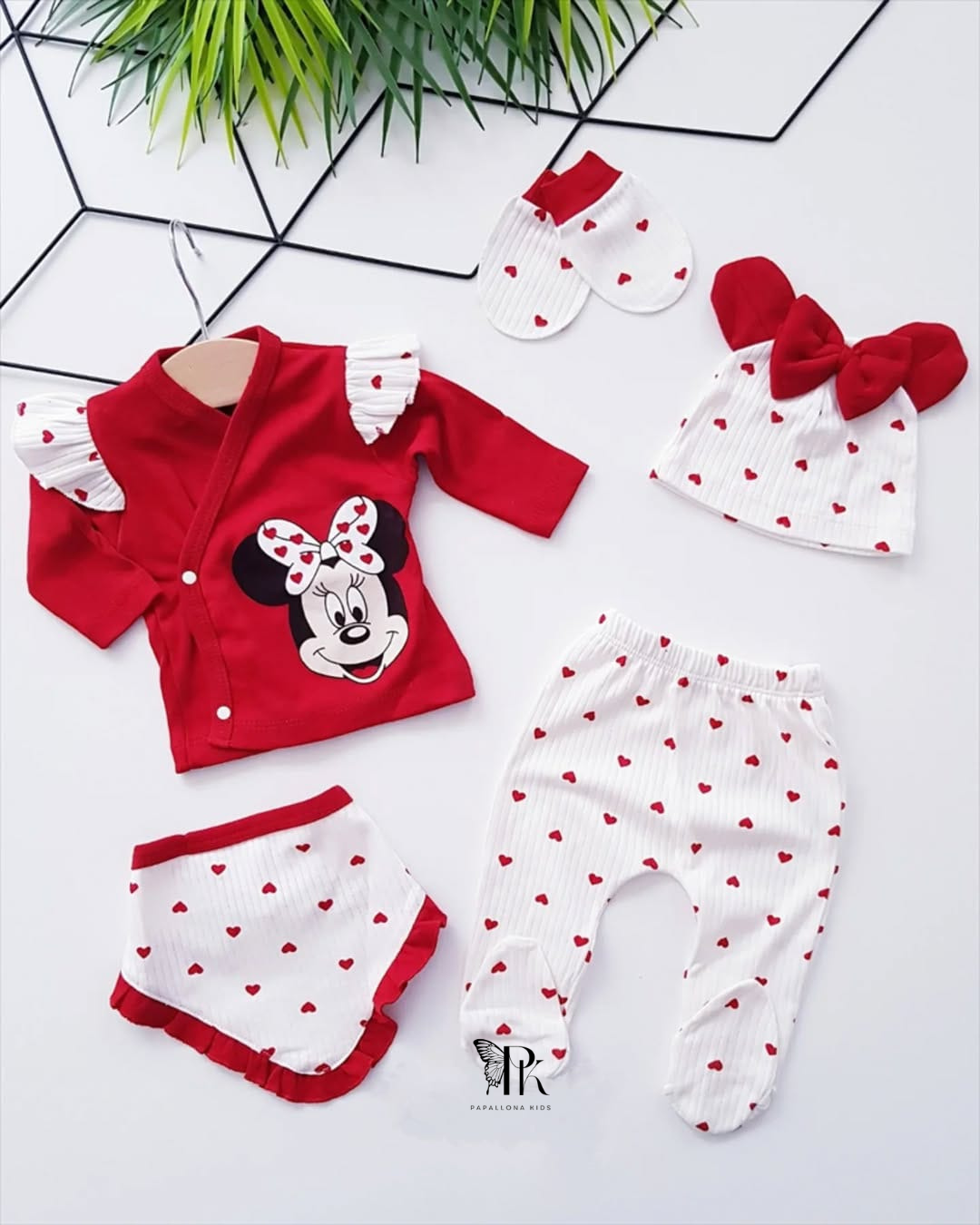 طقم قطني للبنات حديثي الولادة – ميني ماوس