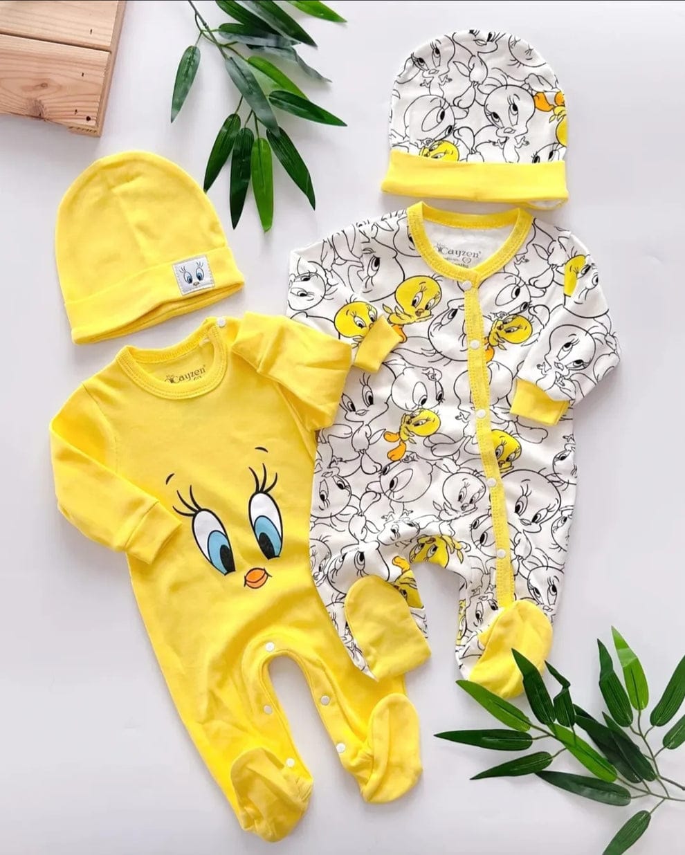 طقم مواليد قطن 100% مع قبعة( Tweety style)