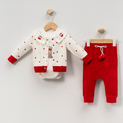 طقم بناتي من ثلاث قطع بتصميم الكرز وألوان أنثوية ناعمة