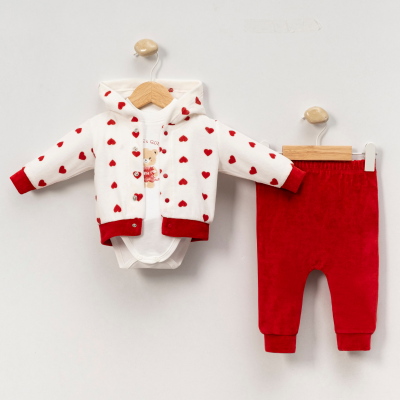 طقم بناتي من ثلاث قطع بطبعة قلوب ناعمة