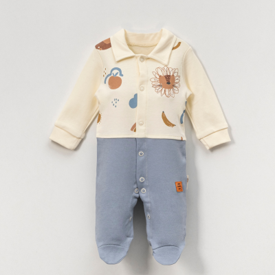 طقم بيبي من قطعتين بألوان طبيعية وتصميم  مرح