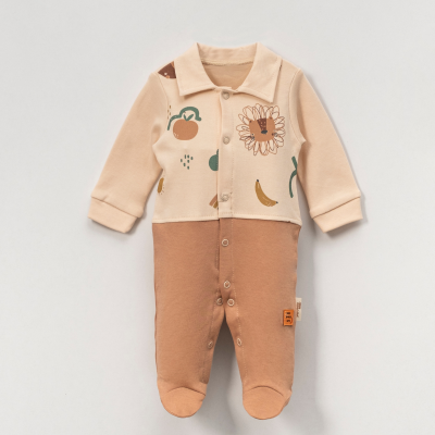 طقم بيبي من قطعتين بألوان طبيعية وتصميم  مرح