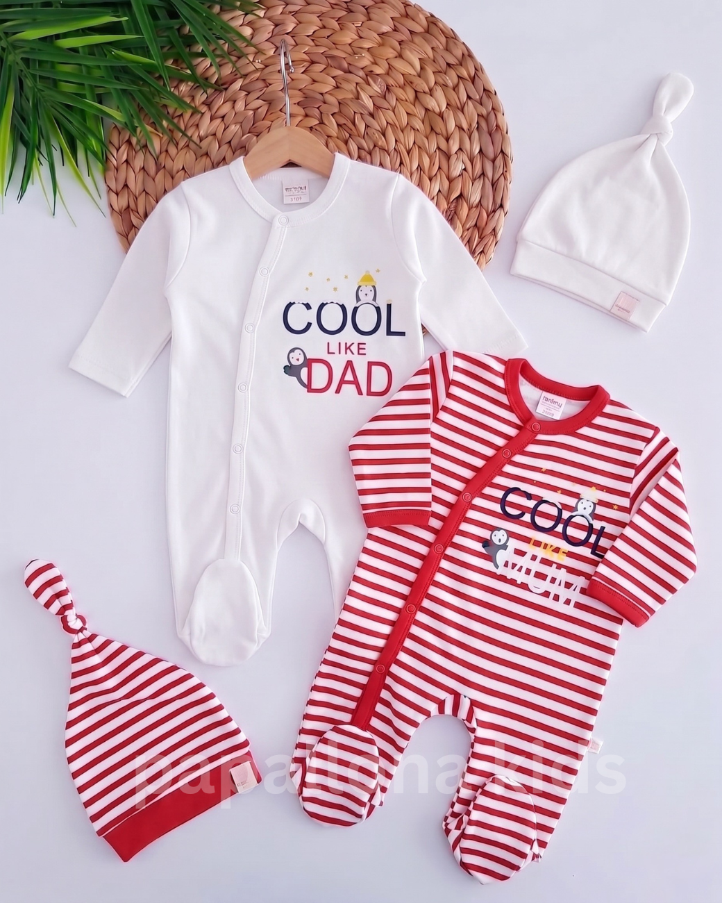 طقم مواليد قطن ناعم – تصميم Cool Like Dad & Cool Like Mum
