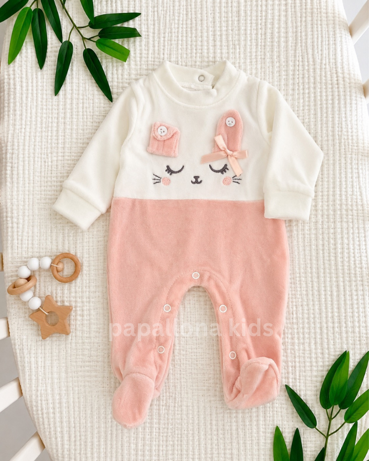 سالوبيت بيبي بناتي مخمل بتصميم الأرنب 🎀🐰 – ناعم ومريح للمواليد
