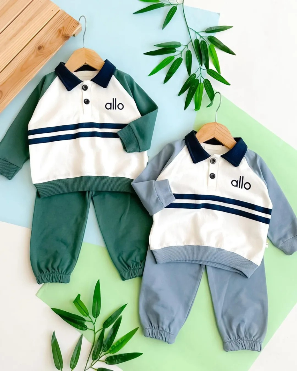 طقم أطفال أنيق قطعتين – كنزة بياقة بولو وبنطال مريح بتصميم عصري (ALLO)