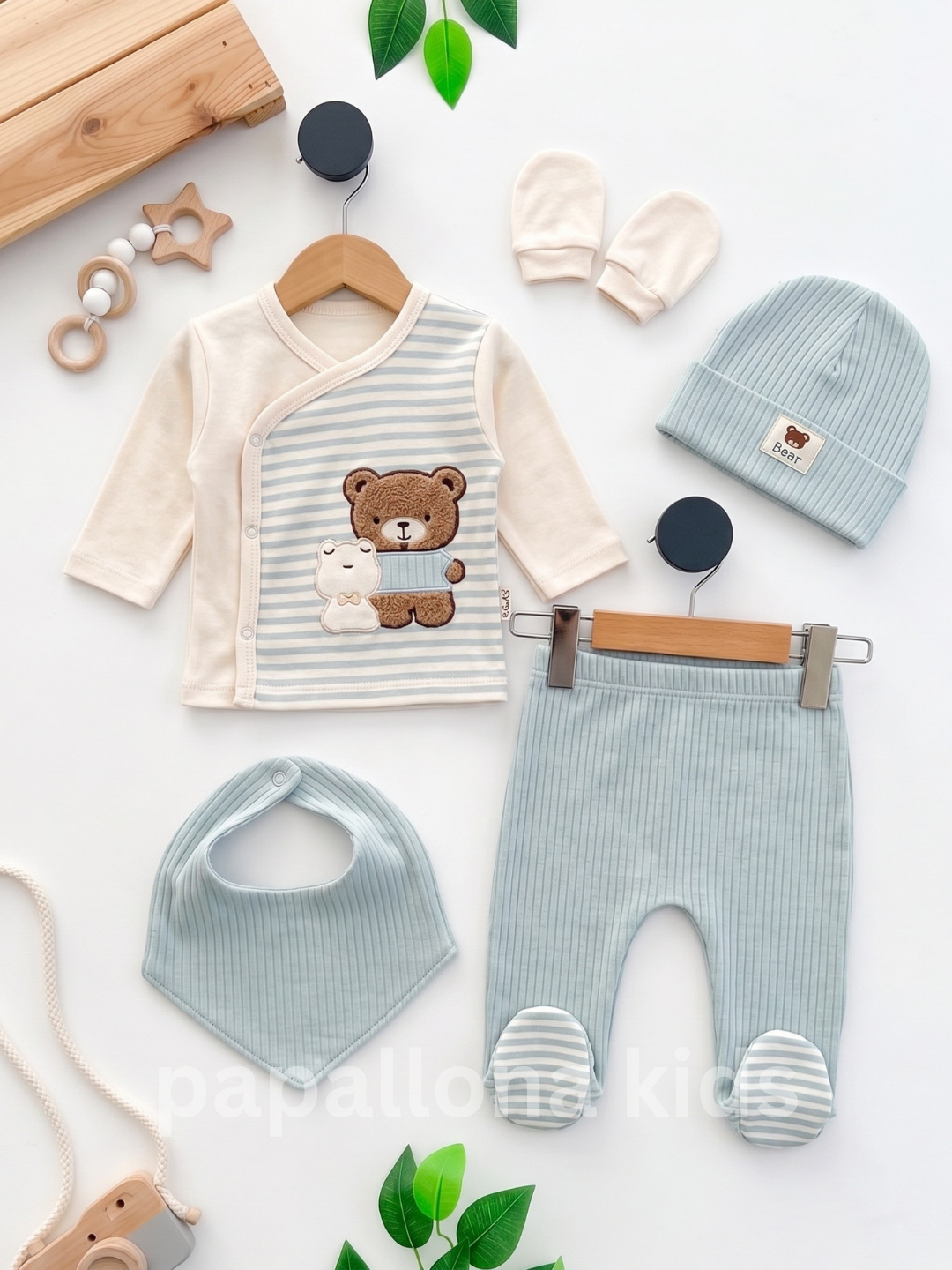 Ensemble de 5 peluches douces pour nouveau-nés – 100 % coton