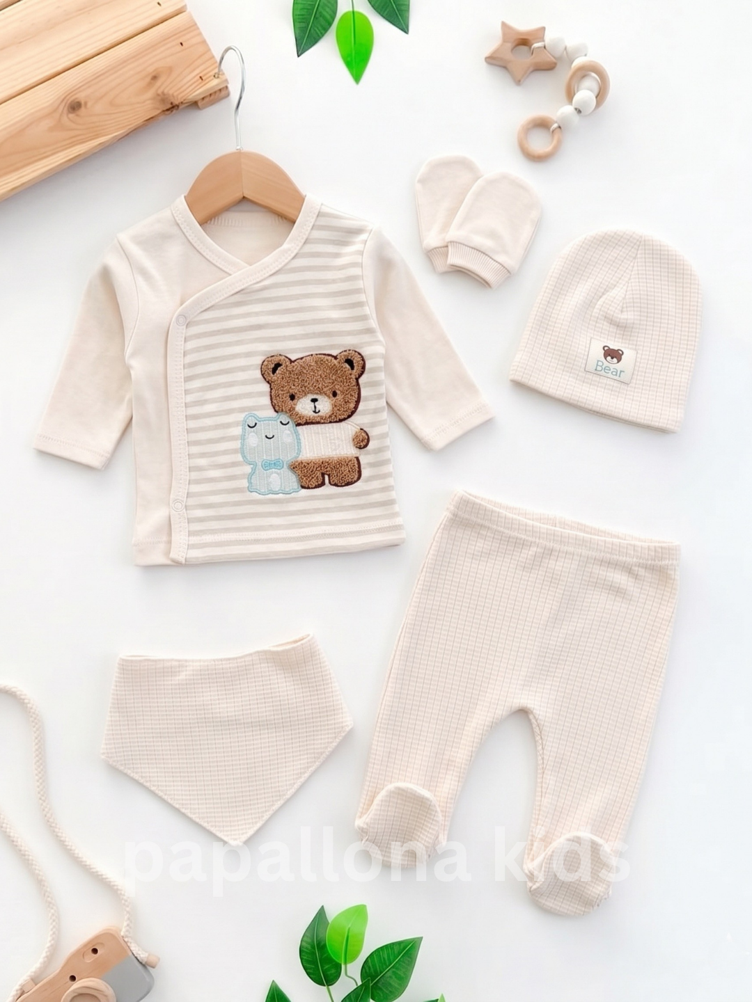 Ensemble de 5 peluches douces pour nouveau-nés – 100 % coton