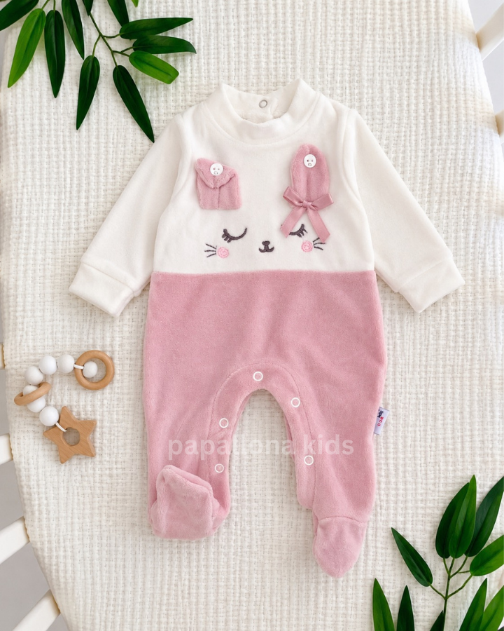 سالوبيت بيبي بناتي مخمل بتصميم الأرنب 🎀🐰 – ناعم ومريح للمواليد