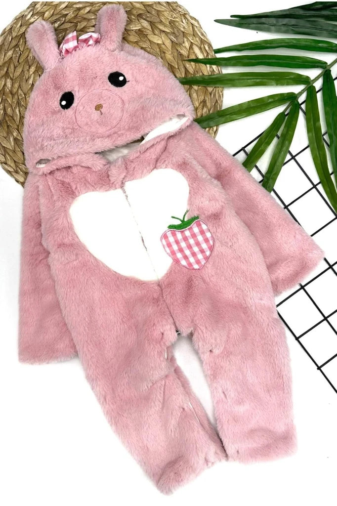 طقم فرو أرنب قلبي مع تفصيل الفراولة 🍓💗